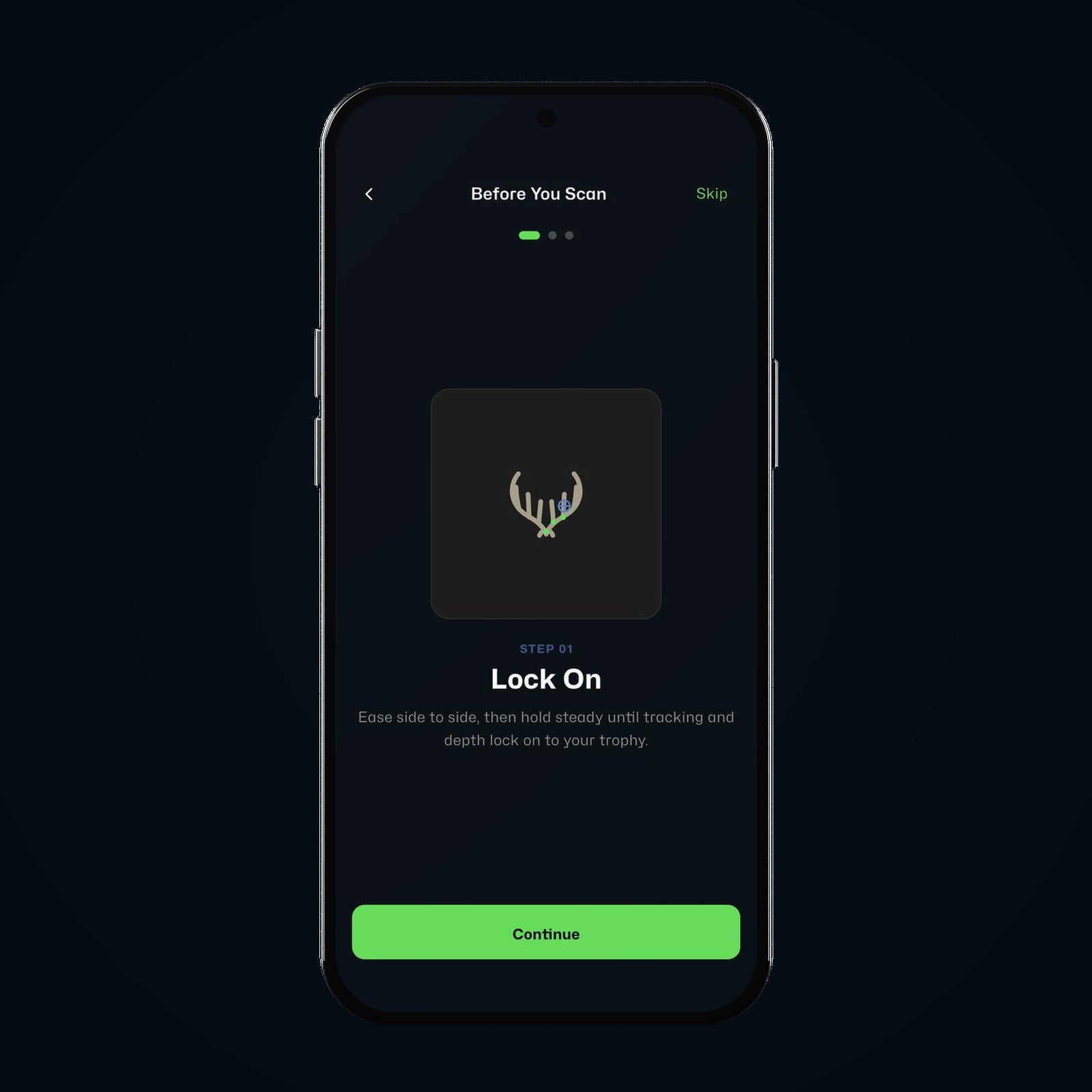 Phone showing the Lock On step before a scan